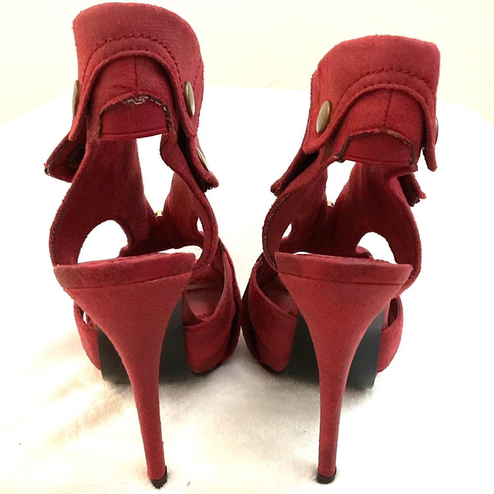 Red Suede Zipper Platform Heels | Statement Night Out Shoes Head Turners Sz 6.5 - Picture 9 of 15